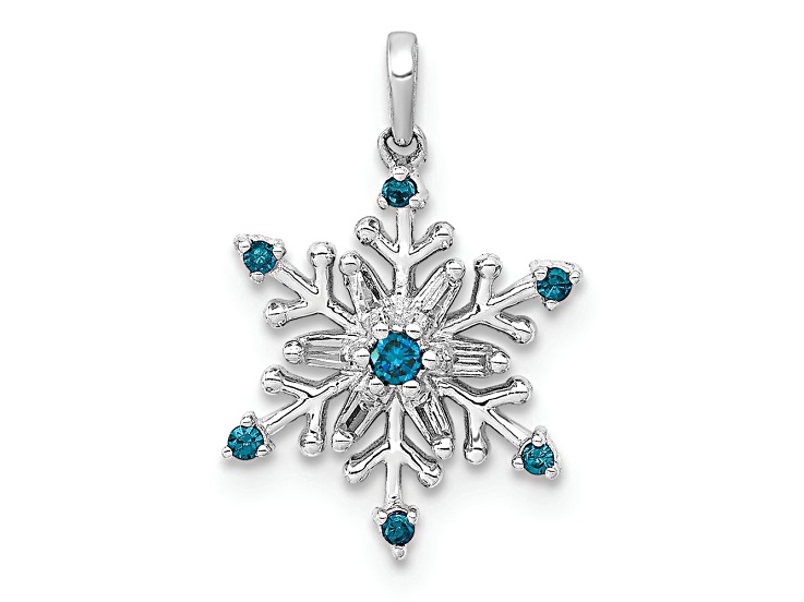 Rhodium Over 14k White Gold Blue and White Diamond Snowflake Pendant