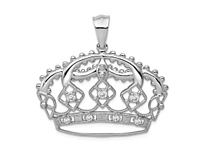 Rhodium Over 14k White Gold Diamond Crown Pendant