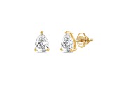 White Cubic Zirconia 14k Yellow Gold Studs With Velvet Gift Box 2.00ctw