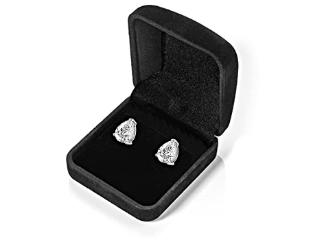 White Cubic Zirconia 14k White Gold Studs With Velvet Gift Box 2.00ctw