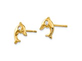 14k Yellow Gold Children's Cubic Zirconia Dolphin Stud Earrings