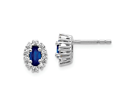 Rhodium Over 10k White Gold 0.2ctw Diamond and 0.66ctw Sapphire Oval Halo Stud Earrings