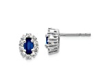 Rhodium Over 10k White Gold 0.2ctw Diamond and 0.66ctw Sapphire Oval Halo Stud Earrings