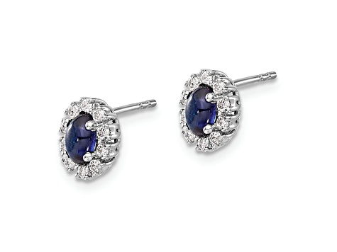 Rhodium Over 10k White Gold 0.2ctw Diamond and 0.66ctw Sapphire Oval Halo Stud Earrings