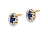 10k Yellow Gold and Rhodium Over 10k Yellow Gold 0.2ctw Diamond, 0.66ctw Sapphire Stud Earrings