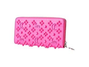 Christian Louboutin Panettone Studded Pink Leather Zip Around Wallet