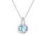 7mm Round Aquamarine 1/7 ctw Diamond Rhodium Over Sterling Silver Halo Pendant with Chain