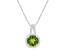 7mm Round Peridot 1/7 ctw Diamond Rhodium Over Sterling Silver Halo Pendant with Chain