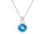 7mm Round Blue Topaz 1/7 ctw Diamond Rhodium Over Sterling Silver Halo Pendant with Chain