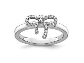Rhodium Over Sterling Silver Stackable Bow Diamond Ring