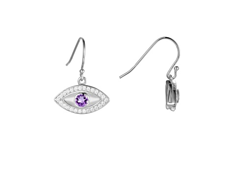 Amethyst Rhodium Over Sterling Silver Evil Eye Earrings