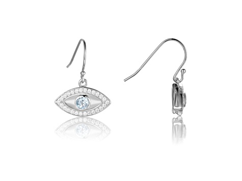 Blue Topaz Rhodium Over Sterling Silver Evil Eye Earrings