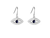 Blue Sapphire Rhodium Over Sterling Silver Evil Eye Earrings