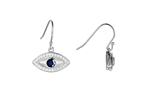 Blue Sapphire Rhodium Over Sterling Silver Evil Eye Earrings
