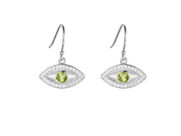 Picture of Green Peridot Rhodium Over Sterling Silver Evil Eye Earrings