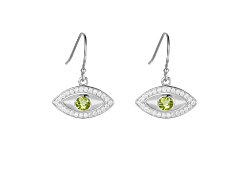 Green Peridot Rhodium Over Sterling Silver Evil Eye Earrings