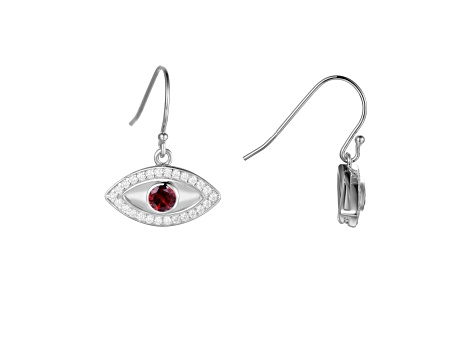 Red Garnet Rhodium Over Sterling Silver Evil Eye Earrings