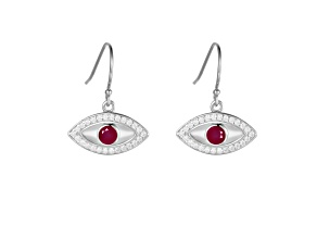 Ruby Rhodium Over Sterling Silver Evil Eye Earrings