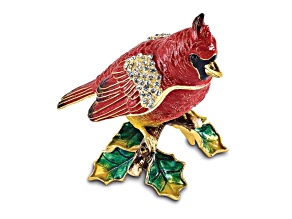 CARMINE Cardinal on Holly Branch Trinket Box
