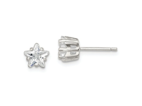 Sterling Silver Polished 6mm Star Basket Set CZ Stud Earrings