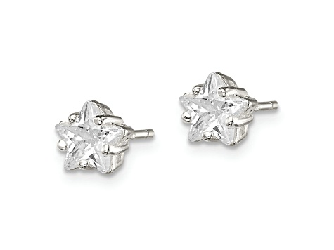 Sterling Silver Polished 6mm Star Basket Set CZ Stud Earrings