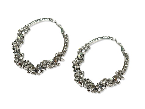 Silver Tone with Clear Crystal Sequence Hoop Earring