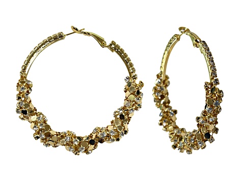 Gold Tone with Crystal Sequence Hoop Earring