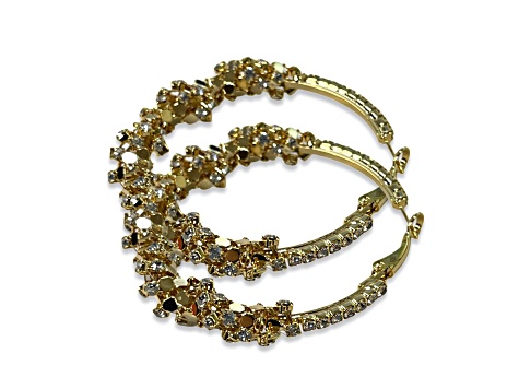 Gold Tone with Crystal Sequence Hoop Earring