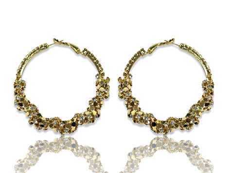 Gold Tone with Crystal Sequence Hoop Earring