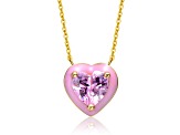 Pink Color Cubic Zirconia & Pink Enamel, 14k Gold Plated over Brass Heart Pendant Necklace Teens
