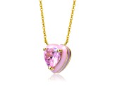 Pink Color Cubic Zirconia & Pink Enamel, 14k Gold Plated over Brass Heart Pendant Necklace Teens