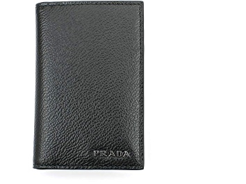 Picture of Prada Mens Vitello Micro Grain Black Grey Leather Vertical Card Holder