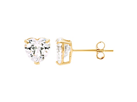 14k Gold Cubic Zirconia Heart Stud Earrings