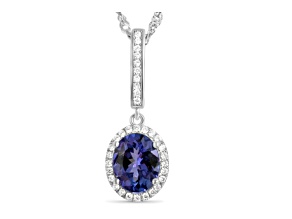 Oval Tanzanite and Cubic Zirconia Rhodium Over Sterling Silver Pendant with chain, 1.90ctw