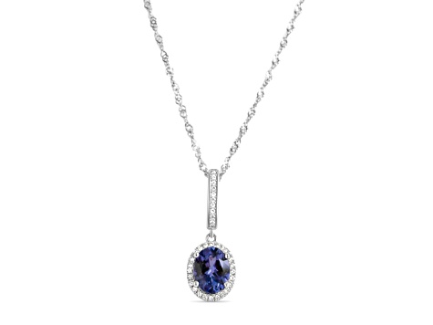 Oval Tanzanite and Cubic Zirconia Rhodium Over Sterling Silver Pendant with chain, 1.90ctw