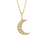 14K Yellow Gold Round White Opal Crescent Moon Pendant with Chain.