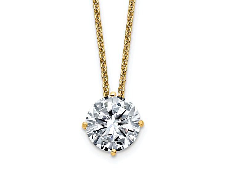 14K Yellow Gold 2 ct. 8.0mm Round D E F Pure Light Moissanite Pendant with Chain