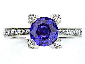 Round Blue Sapphire and White Diamond Platinum Ring. 2.95 CTW