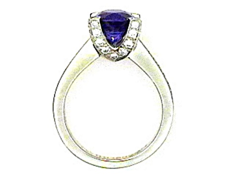Round Blue Sapphire and White Diamond Platinum Ring. 2.95 CTW