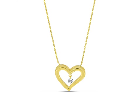 14K Yellow Gold Dashing Diamond Open Heart Necklace on 20-inch cable chain, 0.05 ctw.