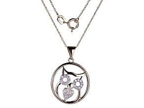 White Diamond 10k Gold Owl Pendant With 18" Rope Chain 0.13ctw