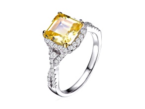 Yellow Color Cubic Zirconia, Rhodium Plated over Sterling Silver Accent Twisted Solitaire Ring