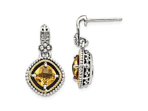 Sterling Silver Antiqued with 14K Accent Citrine Earrings