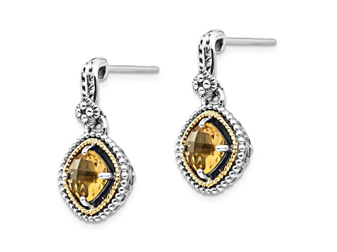 Sterling Silver Antiqued with 14K Accent Citrine Earrings