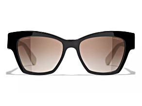 Chanel Black w White Leather Arm  "CC" Logo Frame/Brown Gradient Lens Sunglasses
