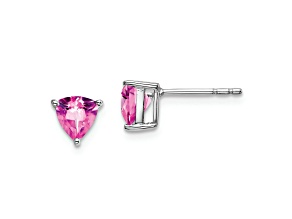 Rhodium Over 14K White Gold Trillion Lab Created Pink Sapphire Earrings
