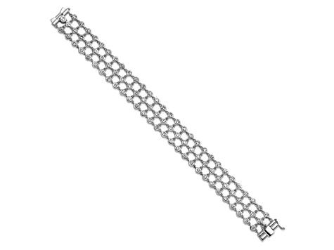 18K White Gold Diamond 3 Row 7.25-inch Bracelet 6.23ctw