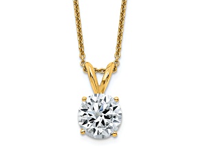 14K Yellow Gold 2 ct. 8.0mm Round G H I True Light Moissanite Solitaire Pendant with Chain