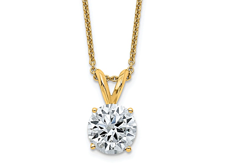 14K Yellow Gold 2 ct. 8.0mm Round G H I True Light Moissanite Solitaire Pendant with Chain
