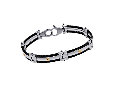 Stainless Steel and 18K Yellow Gold Bangle Bracelet